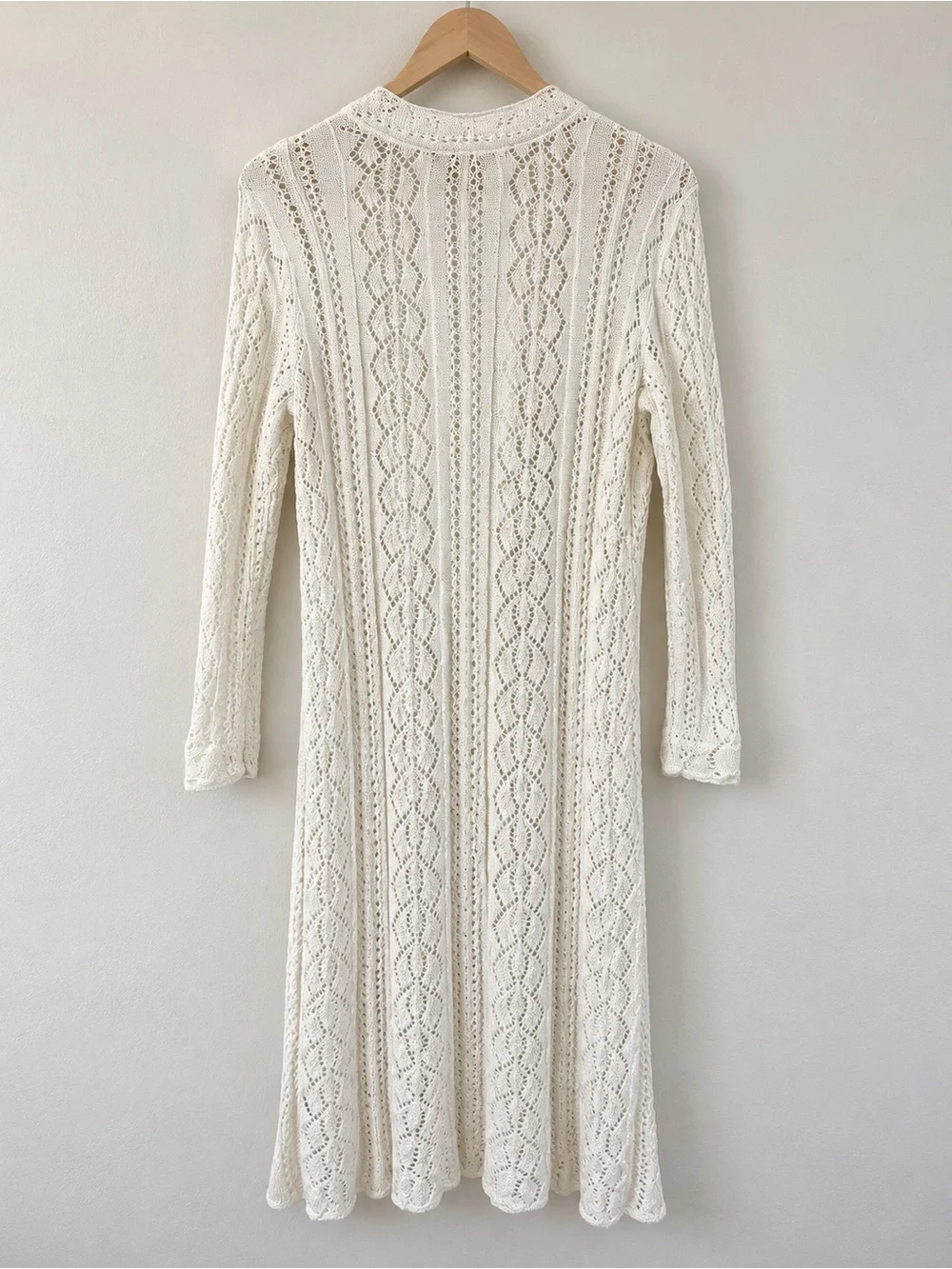 Lauren Ralph Lauren Ivory Crochet Open Knit Long Cardigan Duster Size L Cotton